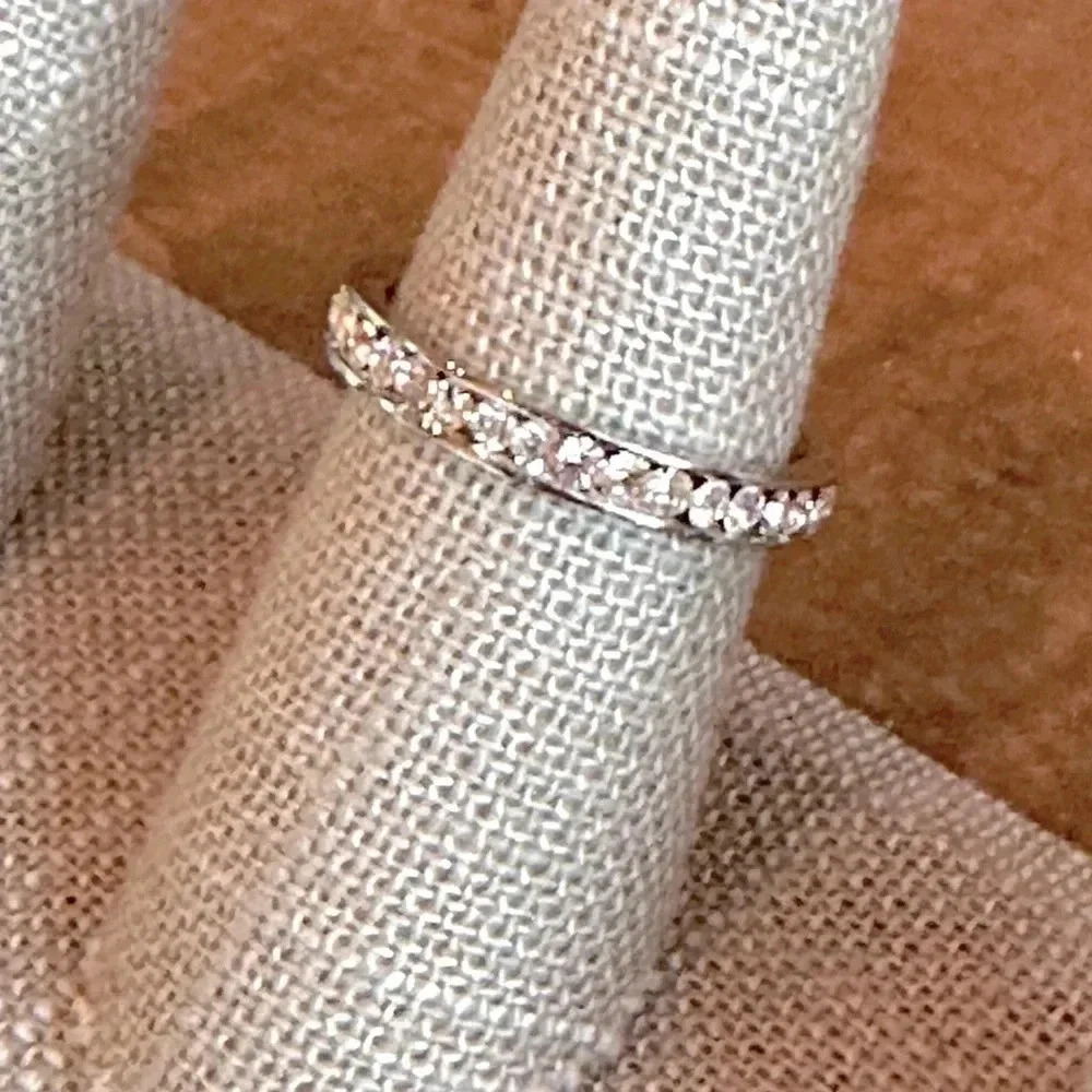 Waterproof CZ Stainless Steel Eternity Band Stack Ring April Birthstone Wedding - Picture 4 of 7